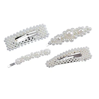 

Pearls Hair Clips For Women Girls 4Pcs Large Bows/Clips/Ties For Birthday Valentines Day Gifts Hairpins Headwear Barrette Styl