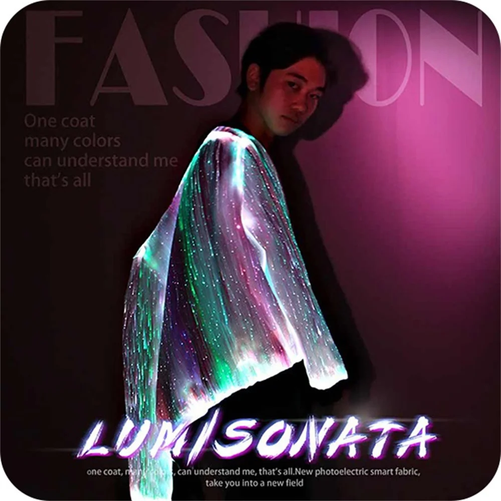 Lumisonata  7 Color Lights Dance Costumes Women Men Unisex Jacket Luminous Fiber Optic Zip Jakets Formal Blazer Suit Design