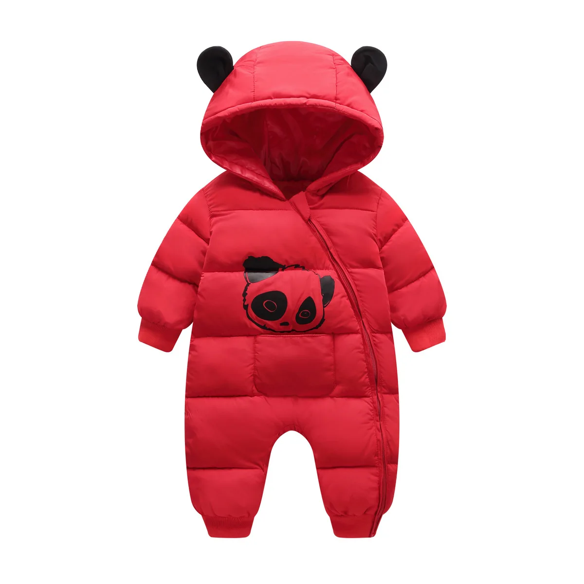 Cute Panda Baby Winter Hooded Rompers Thick Cotton Warm Outfit Newborn Jumpsuit Overalls Snowsuit Children Boys Clothing