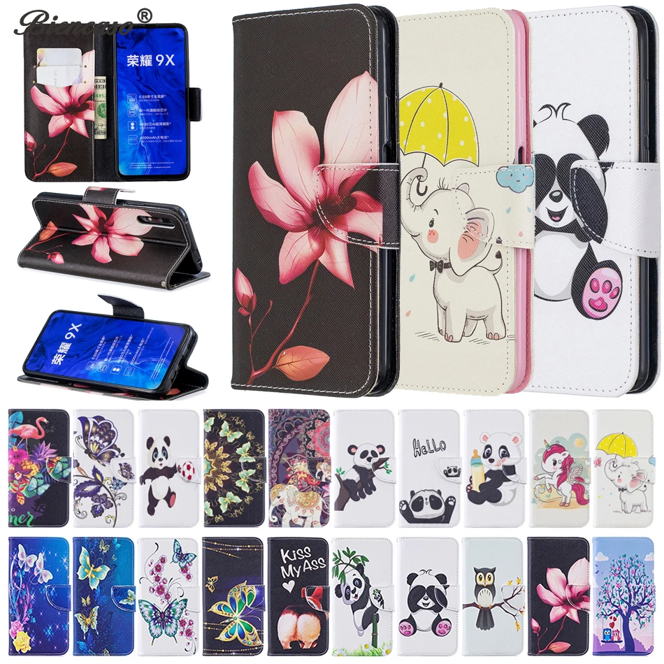 

Luxury Floral Panda Wallet Case for Huawei Honor 9X 8C P20 lite 2019 P30 Pro Nova 5I P20 Plus Nova 4E P30 lite P20 Phone Cover