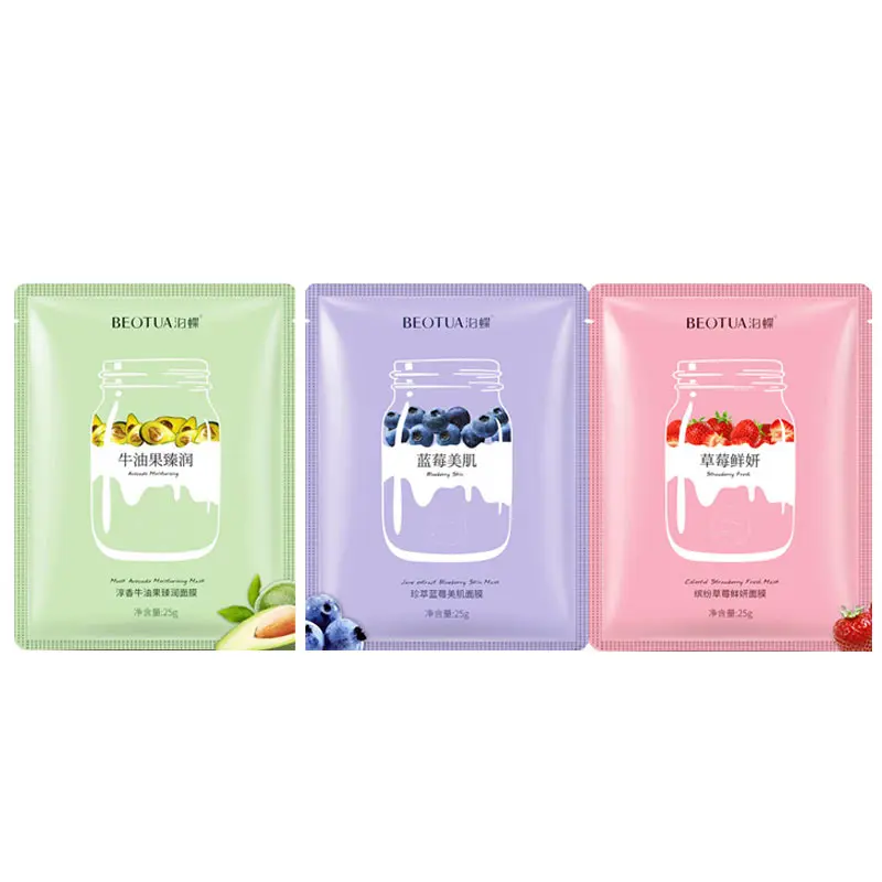 

10Pcs BEOTUA Face Mask Natural strawberry Extracts Hyaluronic Acid Facial Masks Moisturizing anti acne aging Fruit Skin Care