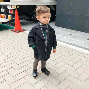 

New 2019 Fashion Solid Color high quality Children Woolen Coat for Boys Hot Autumn Winter Buttons Kids Clothes Woolen Coat