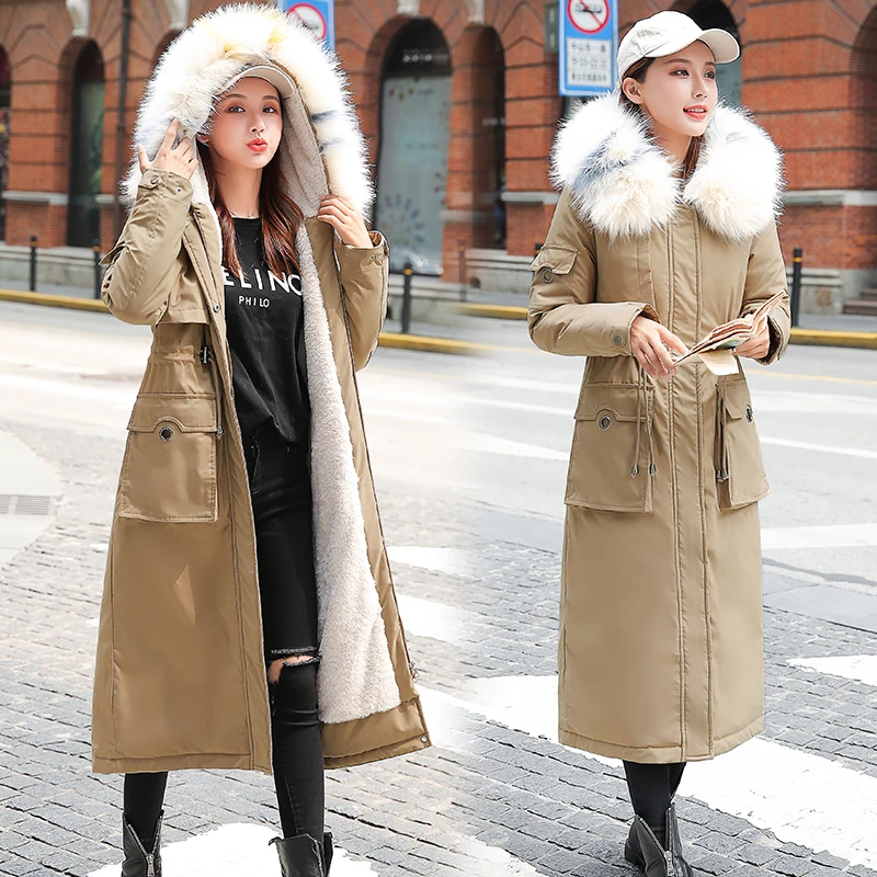 

2019 Women's Coat Jacket Medium Length Women Parka Fur collar Winter Plus velvet Coat Women New Winter Collection Waist Coat
