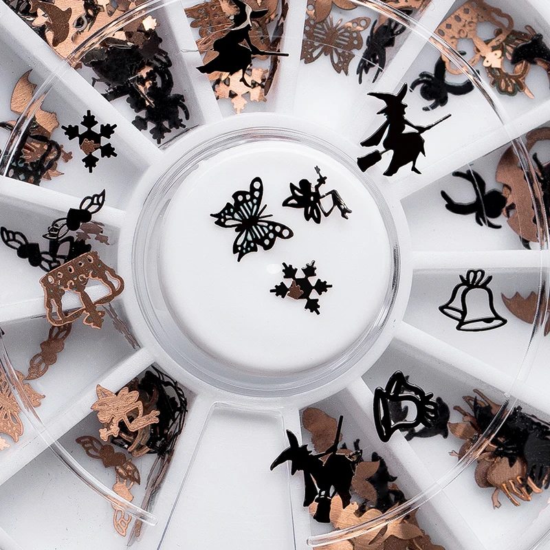 1 коробка смешанных черных пайеток ведьмы на Хэллоуин для ногтей паук