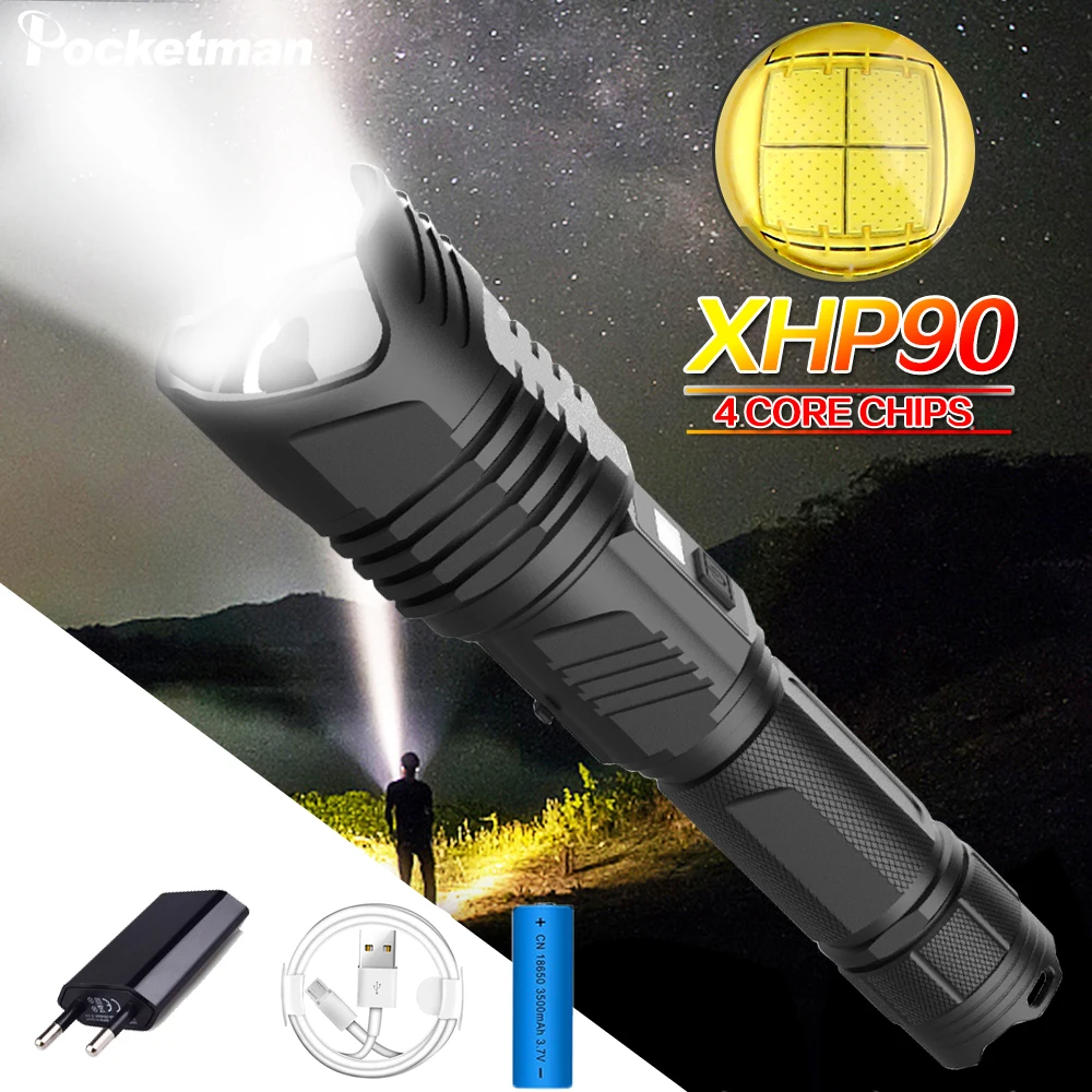 XHP90 мощный светодиодный фонарь XM-L T6 Водонепроницаемый USB с наружным молотком