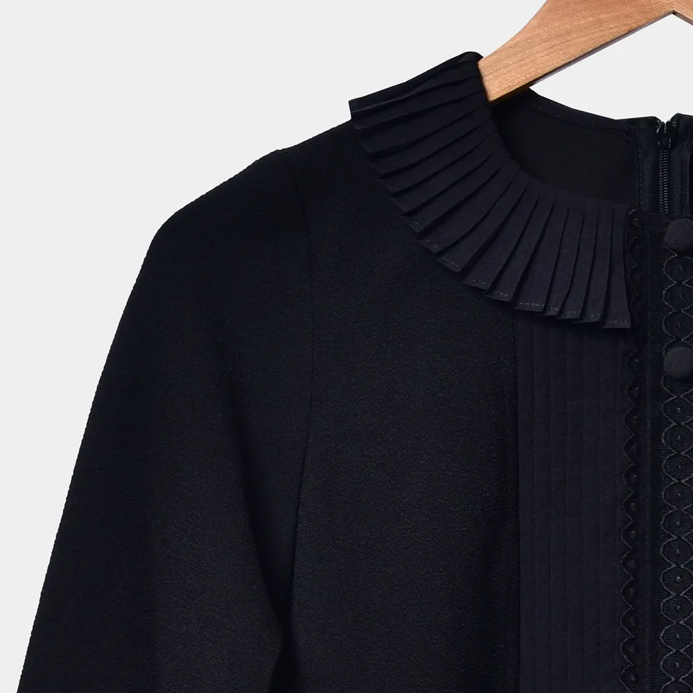 Женское черное платье осень зима кружева с длинным рукавом хит цвет Элегантные мини платья