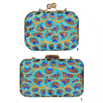 

Vintage Ethnic Peafowl Women Clutch Purses Dinner Handbag Evening Bag Canvas Chain Wedding Handbag Party Bolsos De Fiesta Mujer
