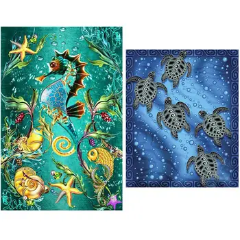 

2 Set Diy Diamond Painting Full Square Diamond Home Decoration - Sea Horse Pattern & Sea Turtles Pattern