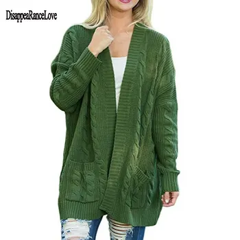 

2019 Winter Women Oversize Knitting Long Cardigan with Pockets Loose Causal Twist Knit Sweaters Coat