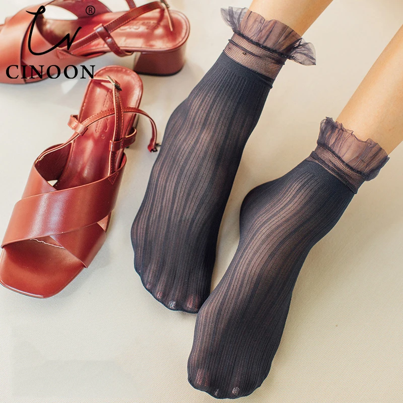 

CINOON 3 pairs Sexy stripe Socks Solid Color Comfort Socks For Lady 2020 Spring Fashion Cute Woman Socks