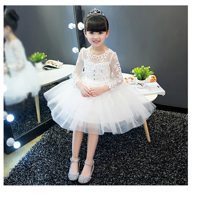 Свадебное платье для девочек, расшитое бисером и блестками; Платья с цветочным узором для девочек; кружевное Пышное Бальное Платье с длинными рукавами; Детские платья для первого причастия