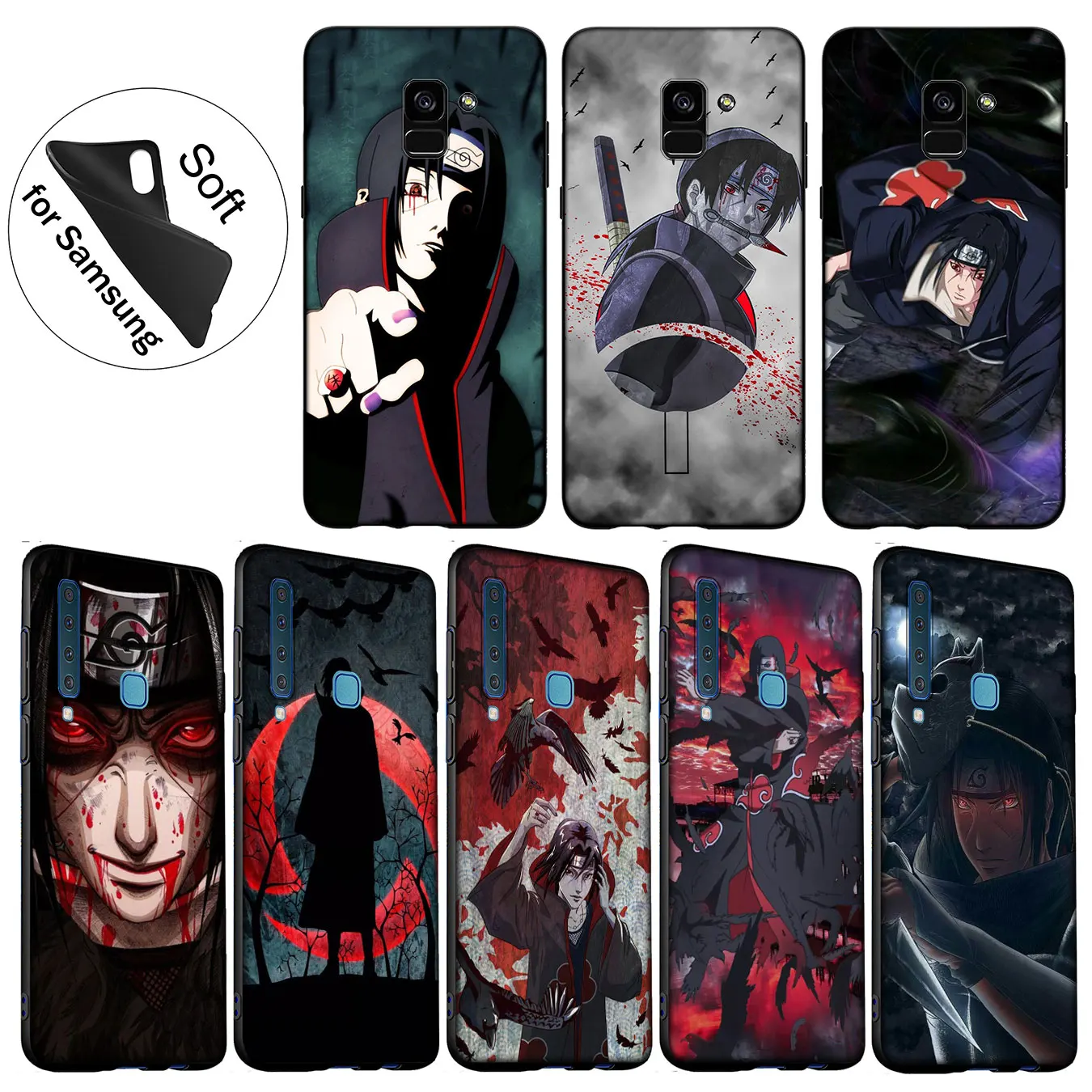 IYICAO Japanese Anime NARUTO Itachi Soft Silicone Case for Samsung Galaxy J8 J7 Duo J6 J4 Plus A2 Core Prime 2018 Black Cover |