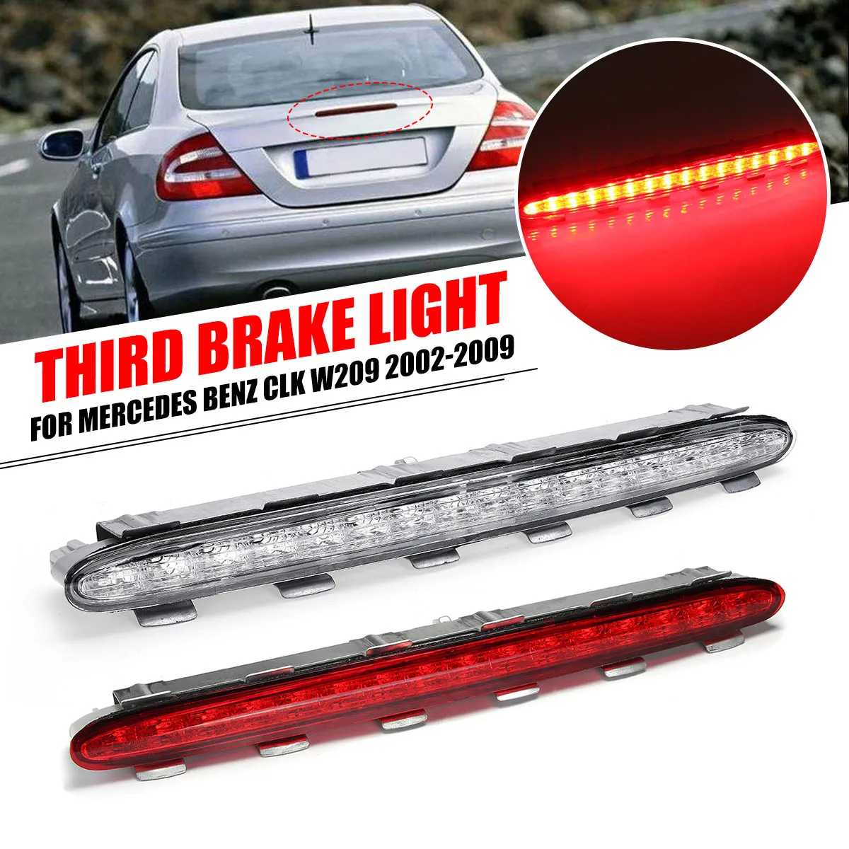 Vermelha para Carro Lâmpada para Mercedes Led de Traseira Luz de Freio Transparente Terceira Parada Led Benz Clk W209 2002-2009 2098201056 – Luz