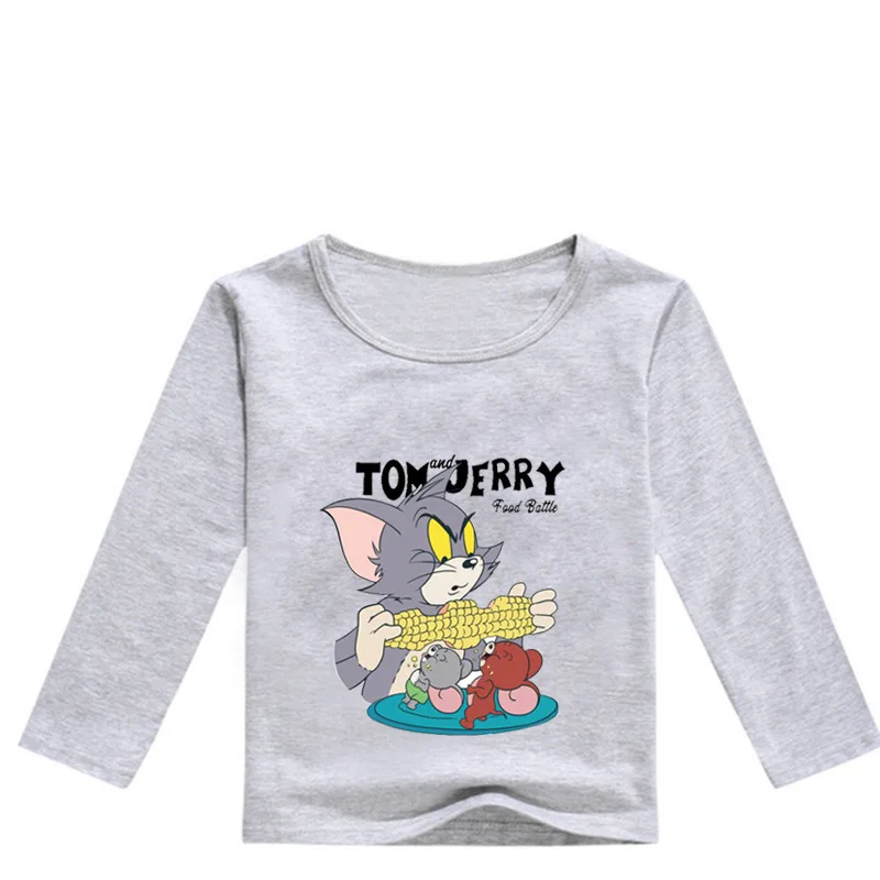 Коллекция года, От 2 до 13 лет, новые детские футболки с длинными рукавами с изображением Тома и Джерри одежда для мальчиков Детский топ для девочек, футболки, детские костюмы, Свитшот - Цвет: color7   0469