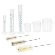 

Plastic Graduated Cylinder10ml 50ml 100ml Measuring Cylinder with 50ml 100ml 250ml Beakers and 3Sizes Brushes