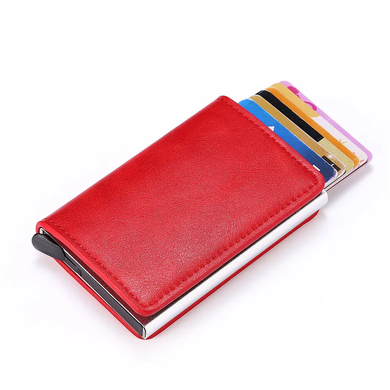 BISI GORO, алюминиевая коробка, кредитный держатель для карт для мужчин и женщин, новинка, тонкий мини-кошелек, безопасность, RFID держатель, всплывающий клатч, Чехол для карт - Цвет: Red K9109