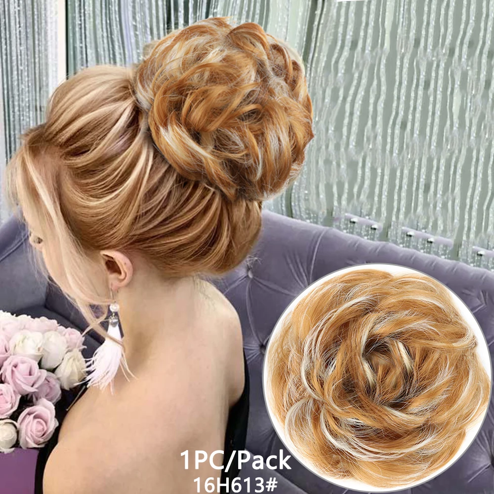 Messy hair bun Scrunchie Chignon Donut Synthetic hairpieces For Women Gary Brown Color Elastic Hair Rope Extensions | Шиньоны и парики