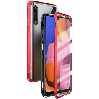 

360 Magnetic Adsorption Metal Flip Case For Samsung Galaxy A20S Double Sided Glass Magnet Cover For Galaxy A20S A 20S A207F Case