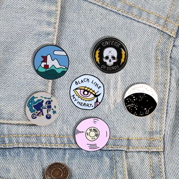 

Round Badge Brooches Pins Forest Mountain Eye Pink CD Lapel Enamel Pin Denim Jackets Shirt Fashion Jewelry Gift for Women Men