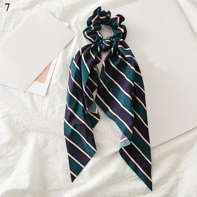 0007 Ponytail scrunchie hair ties Scarf Elastic Hair Rope for Women Hair Bow Ties Scrunchies Hair Bands Flower Print Ribbon Hairbands - Цвет: 0007