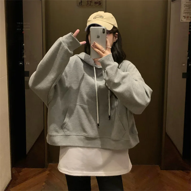 Short hooded sweater women's spring and autumn 2021 new winter loose small minority thin coat