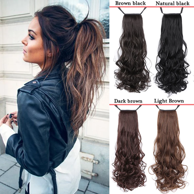 AILIADE Long Afro Ponytail Synthetic Hairpiece Wrap on Clip Hair Extensions  Corn Wavy Pony Tail Brown Black Fack Hair|Synthetic Ponytails| - AliExpress