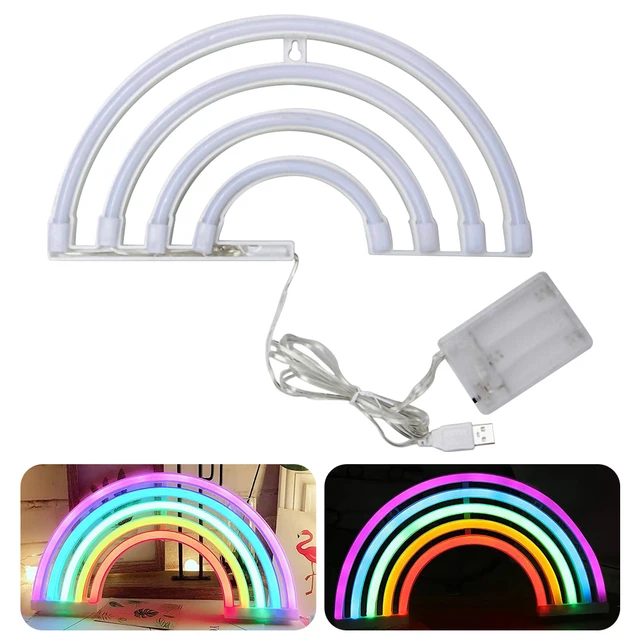 Luce Notturna Arcobaleno Al Neon - Decorazione Camera Bambina Con Batteria O USB - Foto 4