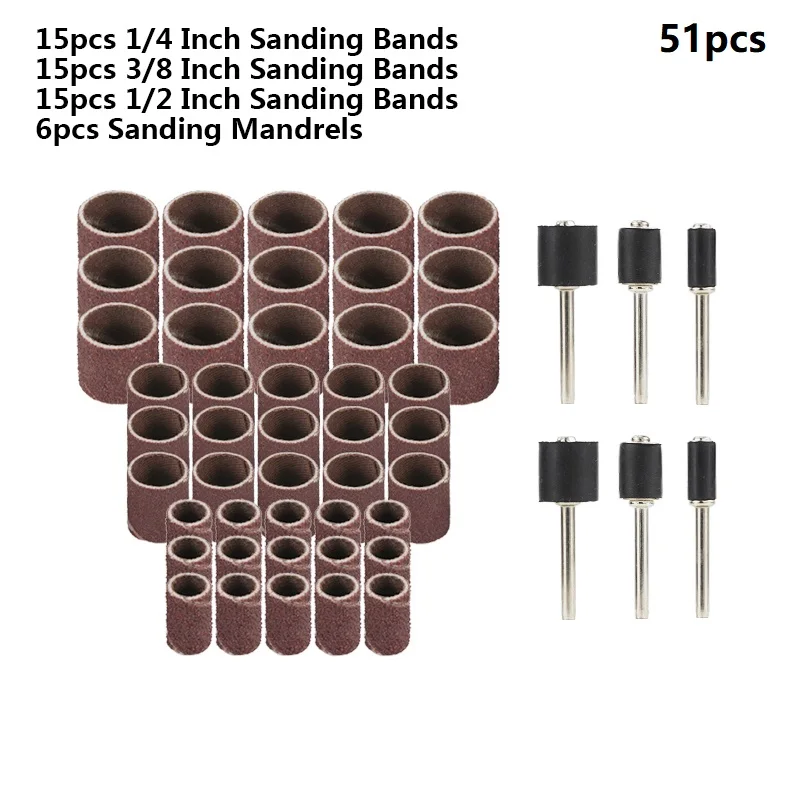 51pcs Drum Sanding Abrasive 1/2 '' 1/4 '' 3/8" Drill Chuck Sander Papers Tools