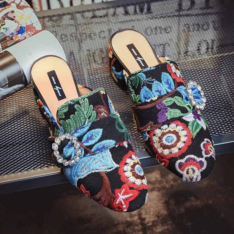 ODS/женские туфли-лодочки с цветочной вышивкой в этническом стиле женские туфли на высоком толстом каблуке без шнуровки с ремешком на пятке в стиле ретро большие размеры 33-43