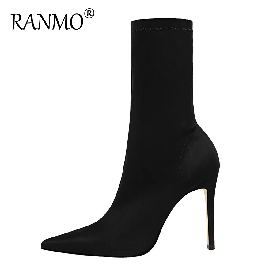 

Simple fashion women's boots stiletto super high heel sexy nightclub pedicure was thin pointed toe Lycra elastic short boots