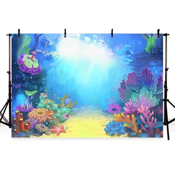 

MEHOFOTO Summer Theme Vinyl Photography Backdground Fairy Tale Under The Sea Cartoon Floral Bannar Children Backdrops G-498