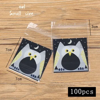 

50pcs/lot Cartoon Self Adhesive Gift Bag Black Frosted Cartoon Cute owl Candy Cookie Handmade Baked Biscuit Party Favors Bag