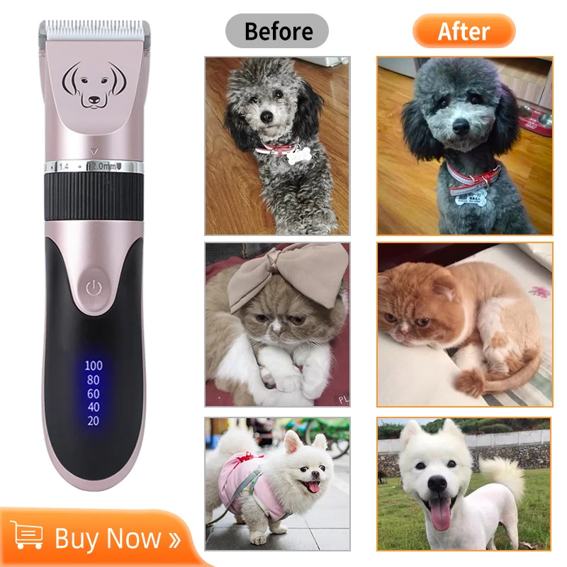 Pet Cat Hair Clippers Professional Grooming USB Rechargeable Low Noise