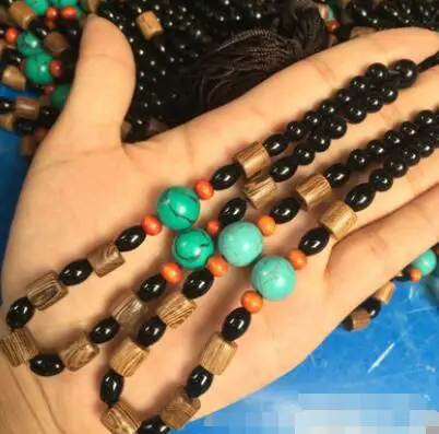 809 &gt&gt&gt Exquisite wooden hand woven with turquoise beads pieces high-grade stone pendant rope lanyard | Украшения и