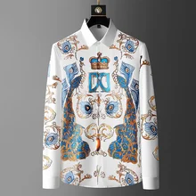 Chemise de luxe imprimée à manches longues pour homme, tenue d'affaires décontractée, Slim, Streetwear, smoking Social, printemps et automne, 2021