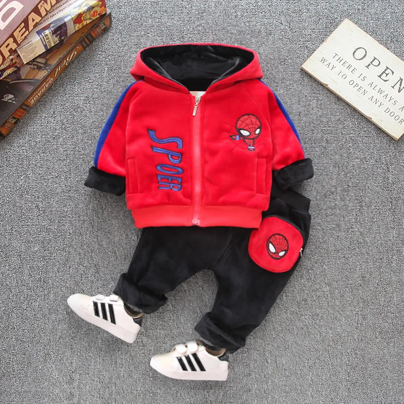 

2019 New Style Children BOY'S Winter Korean-style CHILDREN'S Suit Brushed And Thick Fashion Children Spider Two-Piece Set Childr
