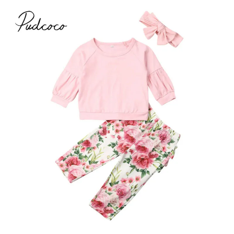 

2019 Baby Spring Autumn Clothing Toddler Baby Girl Winter Clothes Floral Puff Long Sleeve T-Shirt Tops Ruffle Pants 3Pcs Outfit