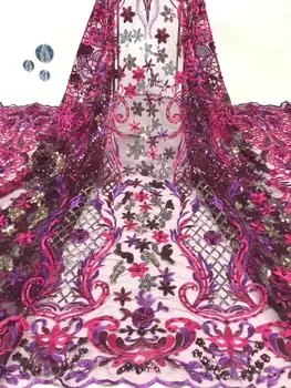 

2019 Latest French Laces Fabrics High Quality Sequins African Laces Fabric For Wedding Nigerian Tulle Lace Material DP191011-05
