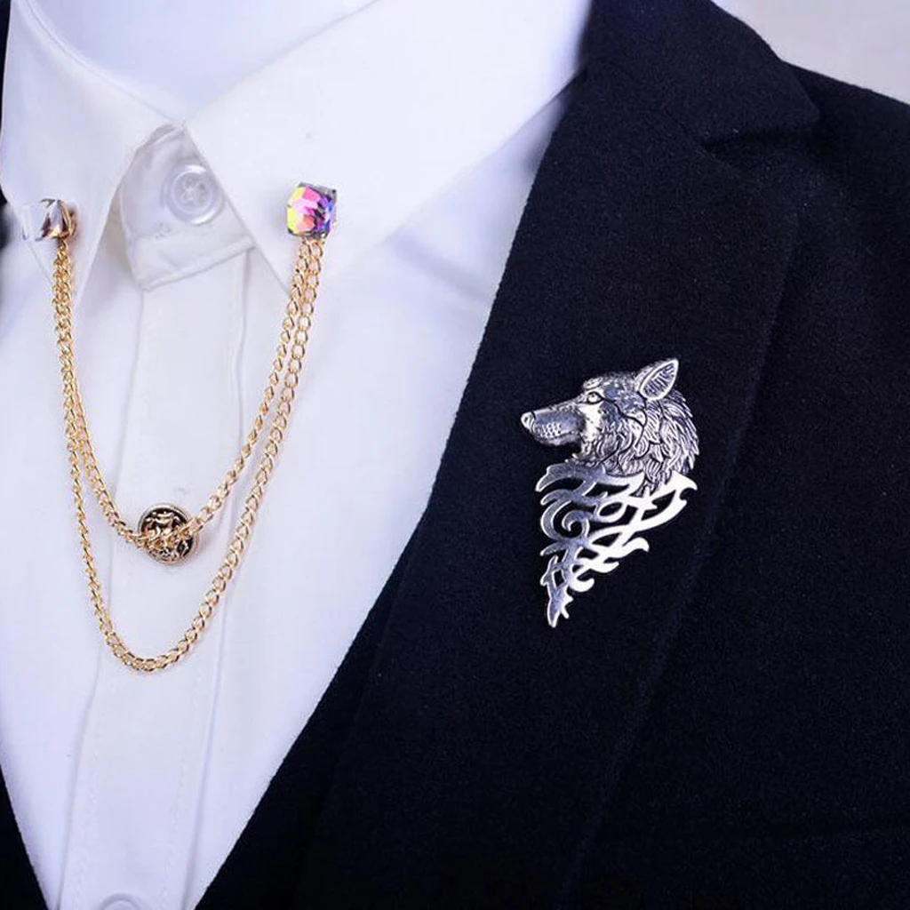 Vintage Rhinestone Crystal Flower wolf Animal Brooch Wedding Bridal Broach Lapel Pin