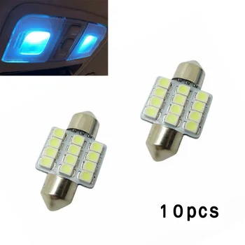 

Car Interior Dome Map Door Ice Blue Light 31mm 12-SMD LED 5050 Lamp Bulb 10pcs