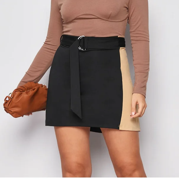 

High Waist Skirts Contrast Color 2XL To 7XL Women Skirts OL Thin Package Hip Mini Skirt T2401