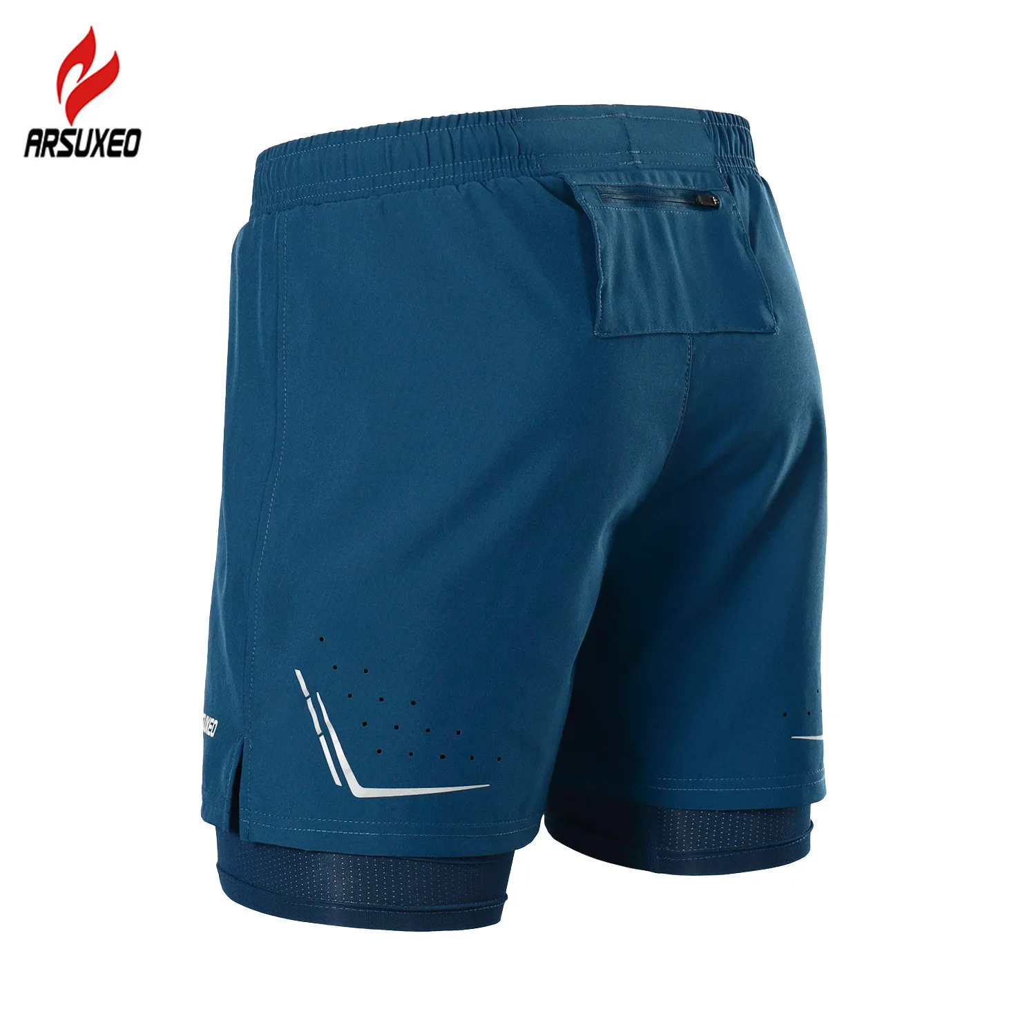 ARSUXEO 2 In 1 Men Running Shorts Reflective Quick Dry Compression