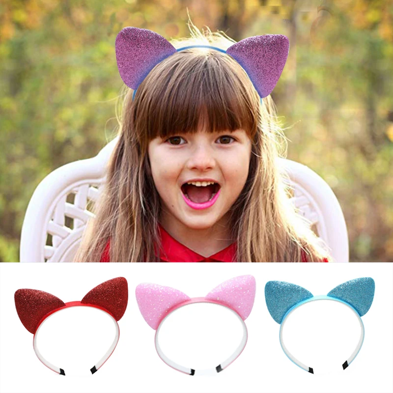 

Cute Shiny Sequins Cat Ears Head Hoop Cartoon Headband Manual Cat Ears Hairband for Girl Kid Hair Accessories for Women
