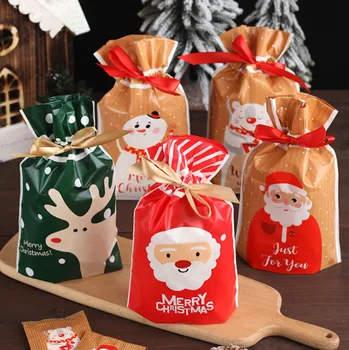 

100pcs Christmas Candy Cookies Packing Bag New Year Gift Bag Xmas Santa Claus Gift Biscuits Plastic Bags For Party Decor