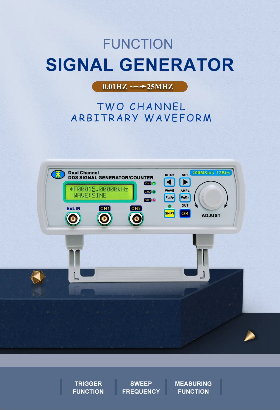 Amazon.co.jp: zmart シグナルジェネレータ DDS ファンクションジェネレータ 正弦波 200MSa/s 25MHz  MHS-5200A 高精度 デジタル デュアル チャネル 信号発生器 任意波形 発生器 周波数計 日本語説明書付き : 産業・研究開発用品 zmart  シグナルジェネレータ DDS ...