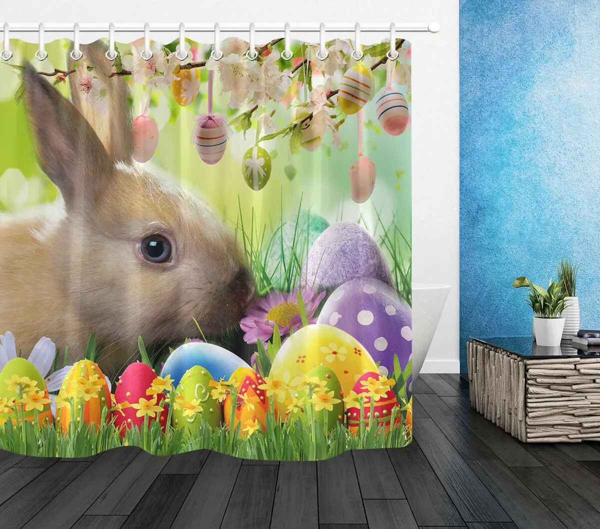 

Занавеска для душа из водонепроницаемой ткани с цветными яйцами