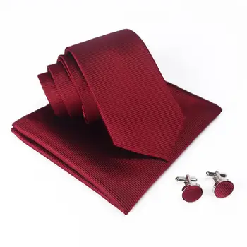 

3Pcs Business Men Solid Color Ribbed Necktie Scarf Cuff Link Suit Accessory Set for formal occasions business wedding 16Colors