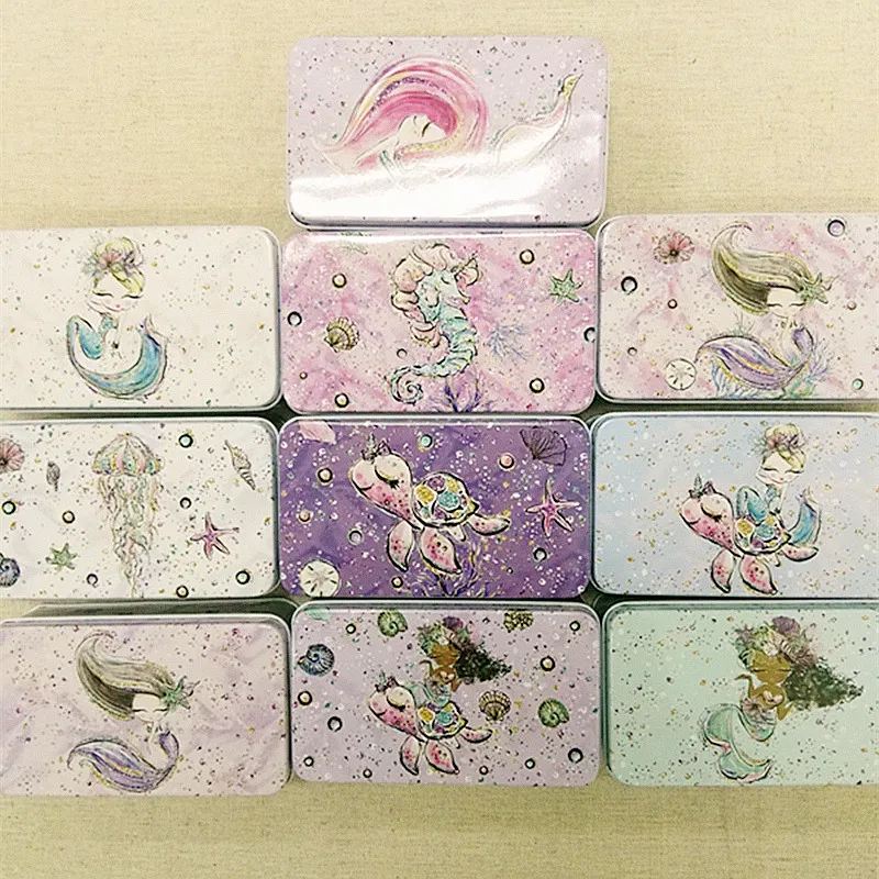 

Free Shipping!10pc/lot Mermaid Design Tin Box Rectangle Shape Box Metal Storage Box Retro Jewelry Case Candy Box Gift case