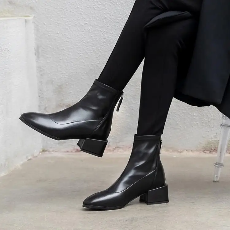 

The New of 2019 Women Winter Shoes Casual Fashion Ladies PU Ankle Boots Zipper Back of Cowhide Fur Boot Ankle Boots for Women