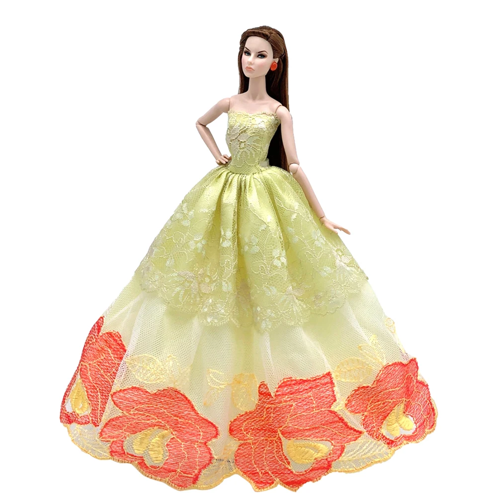 NK One Pcs Doll Princess Wedding Dress Noble Party Gown For Barbie Doll Accessories Handmake Outfit Best Gift For Girl' Doll JJ